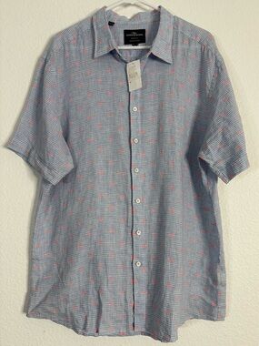 Rodd & Gunn Linen Gingham Check Dot Short Sleeve Button Front Shirt 2XL New